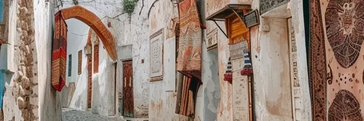 Narrow stone street with carpets