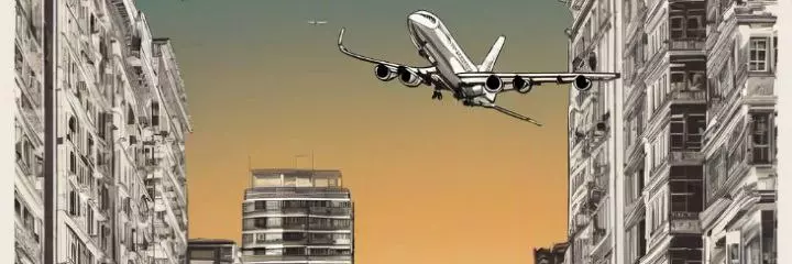 Самолет пролетает над мегаполисом