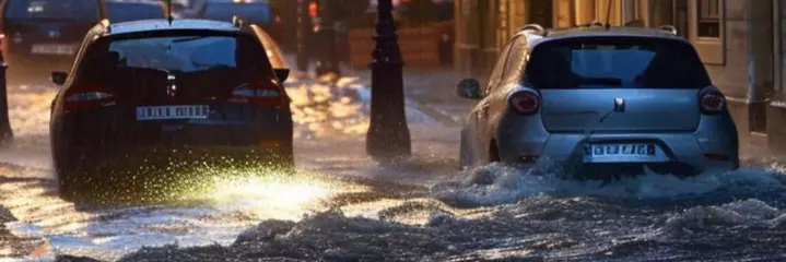 The street is flooded after the rain