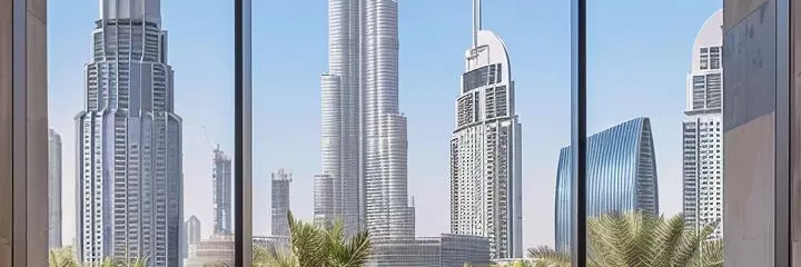 Arabs in the building look at the Burj Khalifa