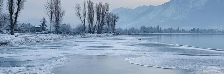 The lake is covered with ice
