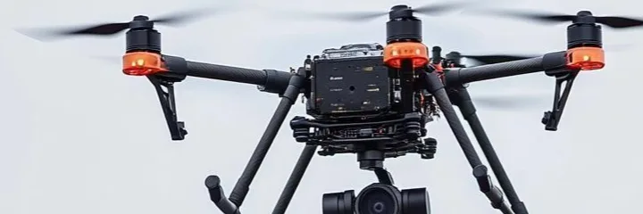 The drone takes off