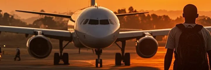 A man walks towards an airplane